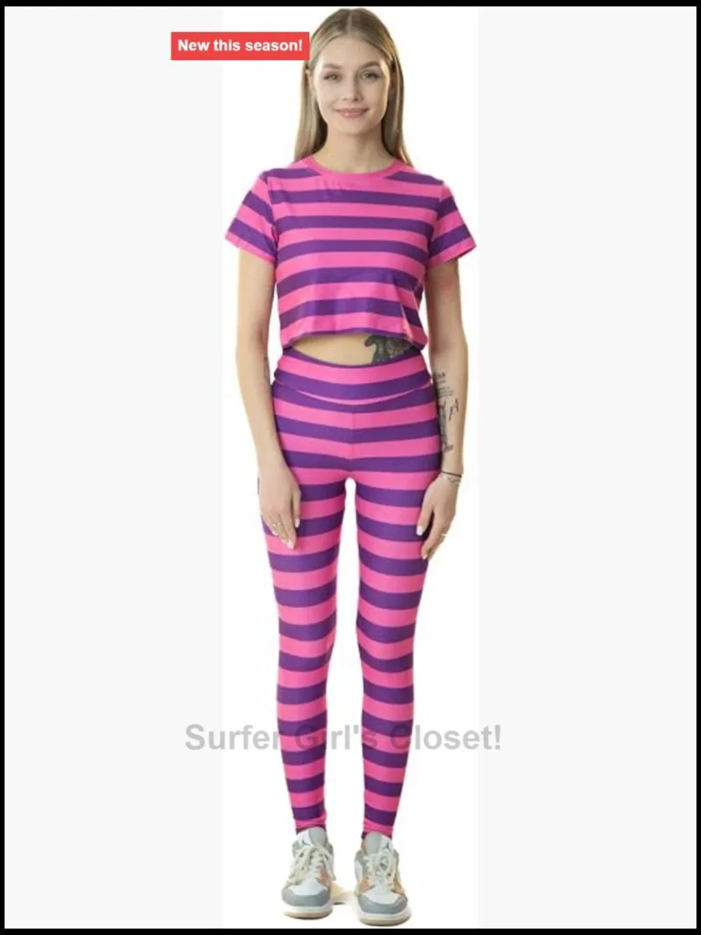 Womens Striped Crop Top Leggings Set Sexy Cosplay Costume Pajama Halloween